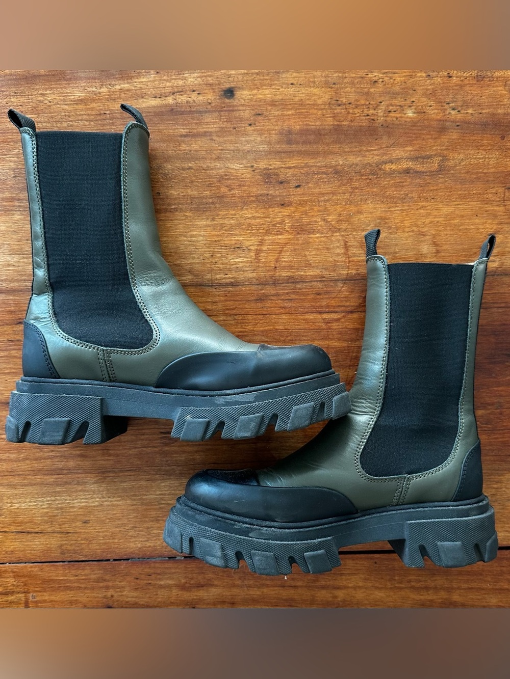 Ganni Woman Chunky Chelsea Ankle Boots In Military Green Size 38